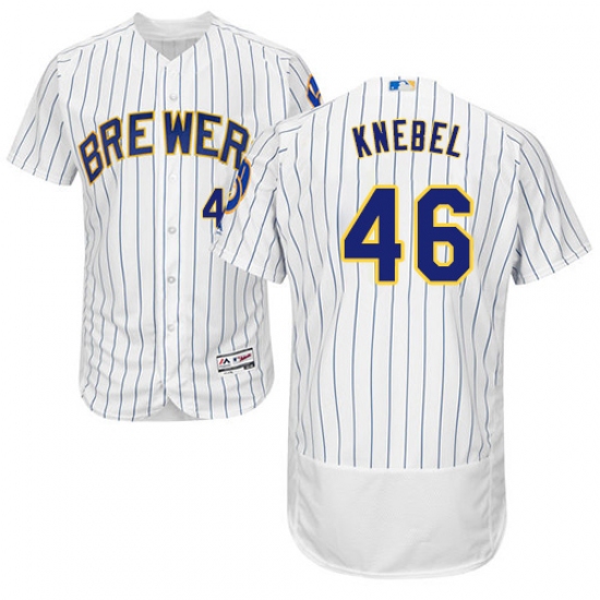 Men's Majestic Milwaukee Brewers #46 Corey Knebel White/Royal Flexbase Authentic Collection MLB Jersey - Ujersey