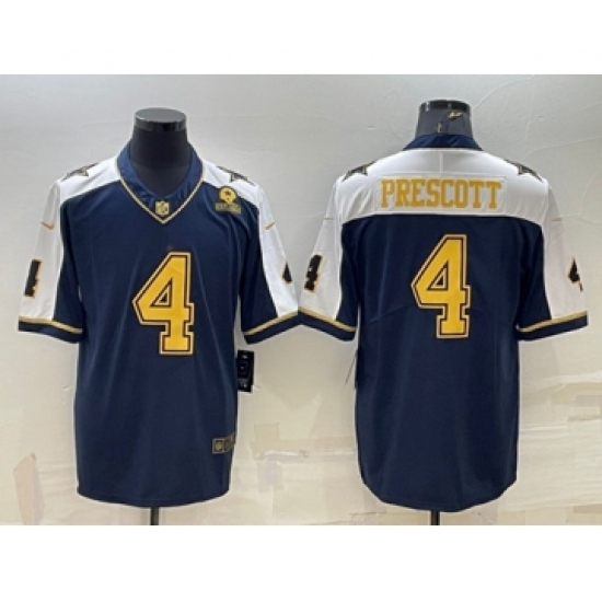 Men's Dallas Cowboys #4 Dak Prescott Navy Gold Edition With 1960 Patch Limited Stitched Football Jersey - Ujersey