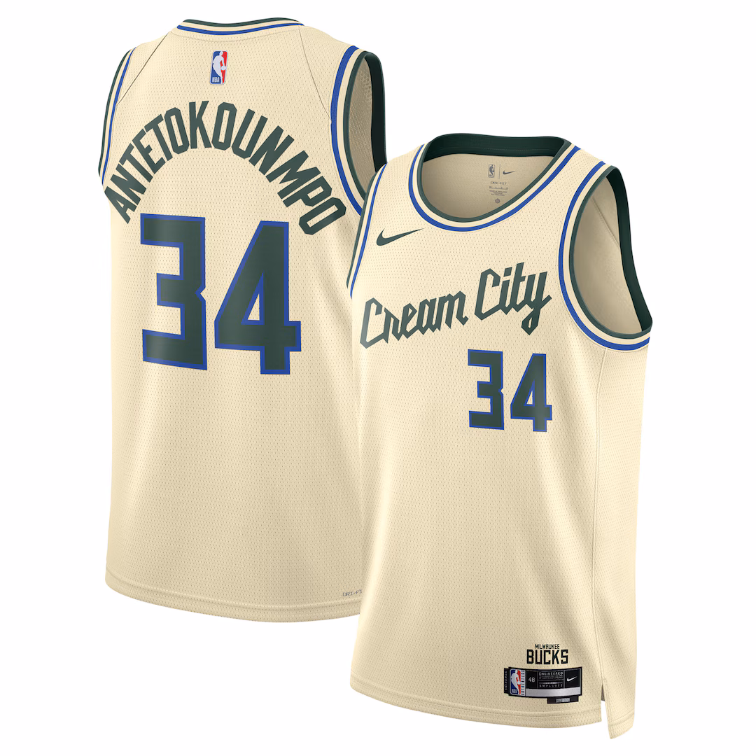 Unisex Milwaukee Bucks Giannis Antetokounmpo Nike Cream 2025/26 Swingman Jersey - City Edition - Ujersey
