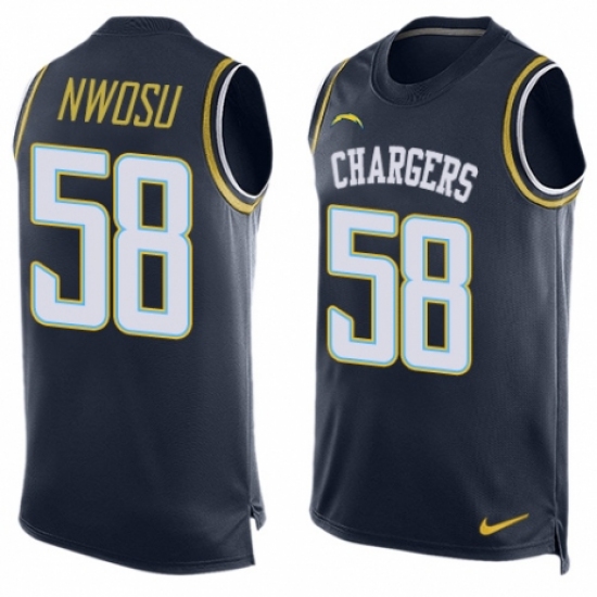 Men's Nike Los Angeles Chargers #58 Uchenna Nwosu Limited Navy Blue Player Name & Number Tank Top NFL Jersey - Ujersey