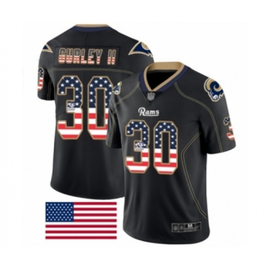Men's Los Angeles Rams #30 Todd Gurley Limited Black Rush USA Flag Football Jersey - Ujersey