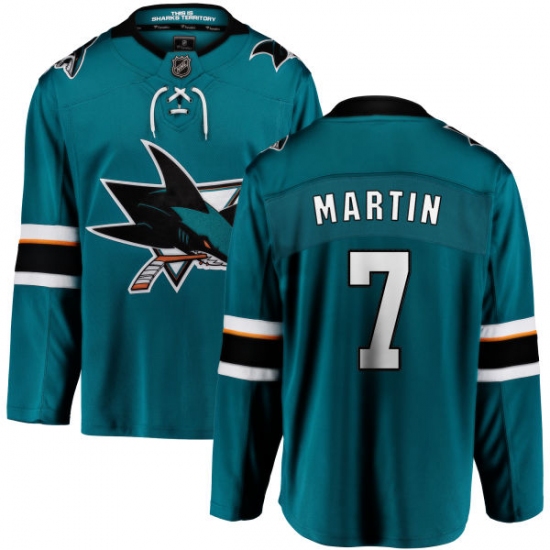 Men's San Jose Sharks #7 Paul Martin Fanatics Branded Teal Green Home Breakaway NHL Jersey - Ujersey