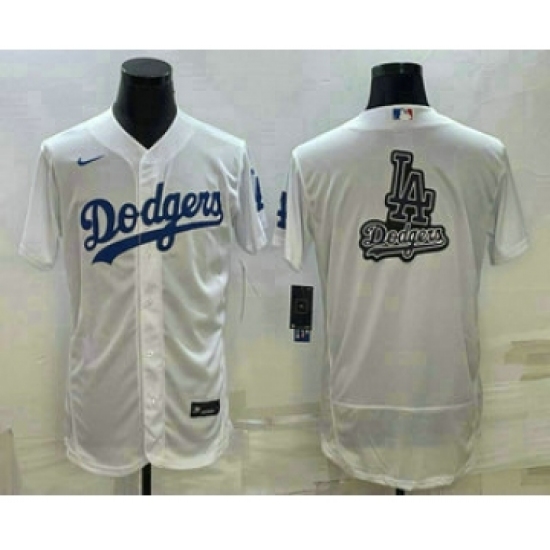 Men's Los Angeles Dodgers Big Logo White Flex Base Stitched Baseball Jersey - Ujersey