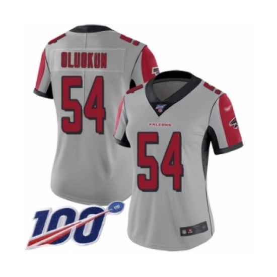 Women's Atlanta Falcons #54 Foye Oluokun Limited Silver Inverted Legend 100th Season Football Jersey - Ujersey