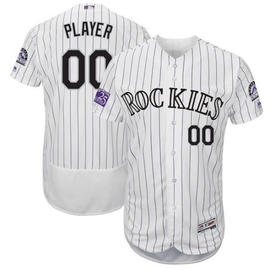 Men's Colorado Rockies Majestic White 25th Season Patch On-Field Flex Base Custom Jersey - Ujersey