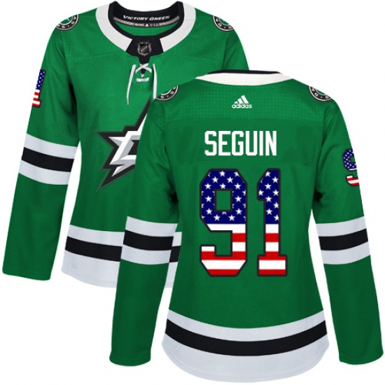 Women's Adidas Dallas Stars #91 Tyler Seguin Authentic Green USA Flag Fashion NHL Jersey - Ujersey
