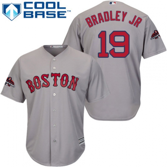 Youth Majestic Boston Red Sox #19 Jackie Bradley Jr Authentic Grey Road Cool Base 2018 World Series Champions MLB Jersey - Ujersey