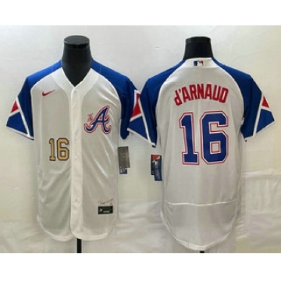Men's Atlanta Braves #16 Travis dArnaud Number White 2023 City Connect Flex Base Stitched Jersey1 - Ujersey