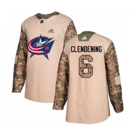 Youth Adidas Columbus Blue Jackets #6 Adam Clendening Authentic Camo Veterans Day Practice NHL Jersey