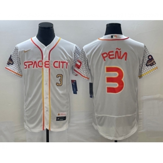 Men's Houston Astros #3 Jeremy Pena Number White 2023 City Connect Flex Base Stitched Jersey1 - Ujersey