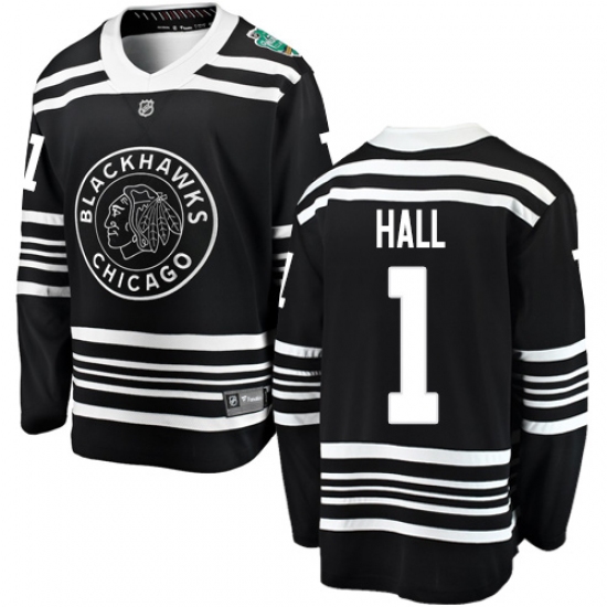 Men's Chicago Blackhawks #1 Glenn Hall Black 2019 Winter Classic Fanatics Branded Breakaway NHL Jersey - Ujersey