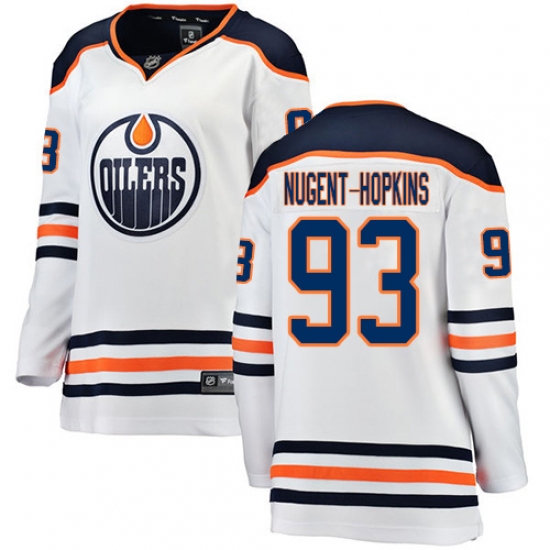 Women's Edmonton Oilers #93 Ryan Nugent-Hopkins Authentic White Away Fanatics Branded Breakaway NHL Jersey - Ujersey