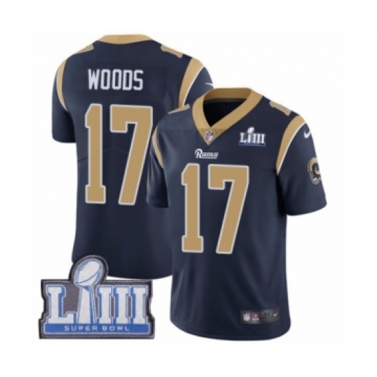 Youth Nike Los Angeles Rams #17 Robert Woods Navy Blue Team Color Vapor Untouchable Limited Player Super Bowl LIII Bound NFL Jersey - Ujersey