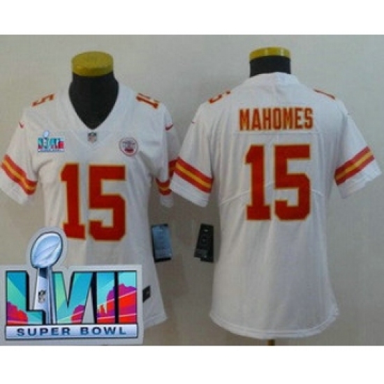 Women's Kansas City Chiefs #15 Patrick Mahomes Limited White Super Bowl LVII Vapor Jersey - Ujersey