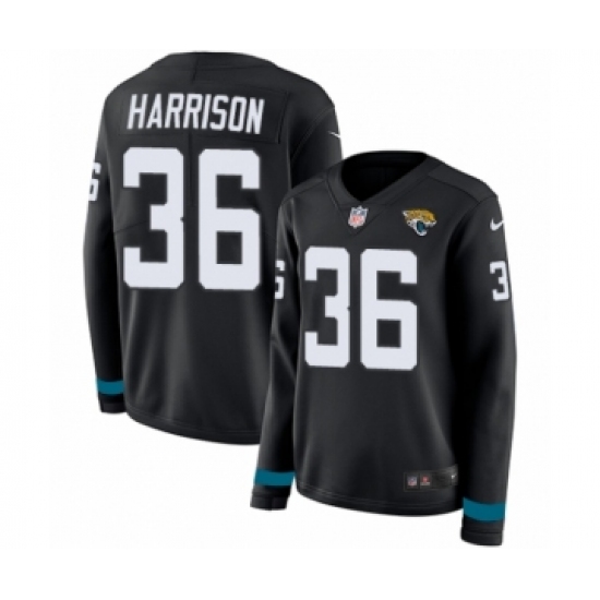 Women's Nike Jacksonville Jaguars #36 Ronnie Harrison Limited Black Therma Long Sleeve NFL Jersey - Ujersey