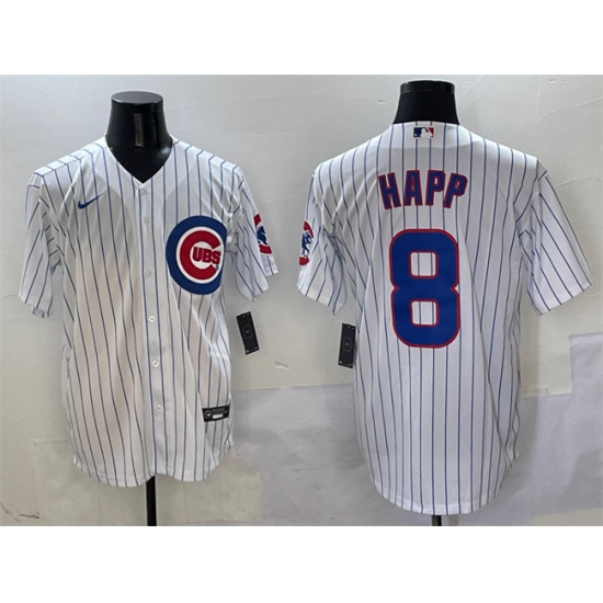 Men's Chicago Cubs #8 Ian Happ White Cool Base Stitched Baseball Jersey - Ujersey