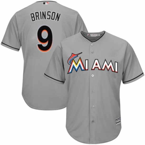 Youth Majestic Miami Marlins #9 Lewis Brinson Authentic Grey Road Cool Base MLB Jersey - Ujersey