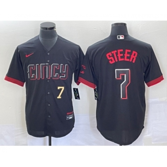 Men's Nike Cincinnati Reds #7 Spencer Steer Numer Black 2023 City Connect Cool Base Stitched Baseball Jersey 2 - Ujersey