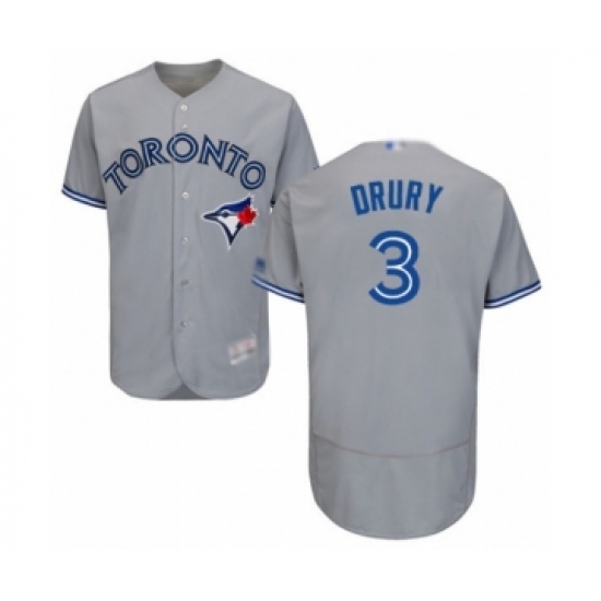 Men's Toronto Blue Jays #3 Brandon Drury Grey Road Flex Base Authentic Collection Baseball Player Jersey - Ujersey