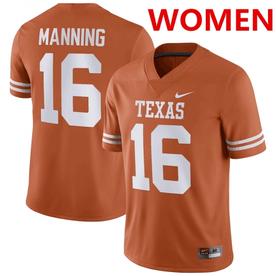 Women's Texas Longhorns #16 Arch Manning Orange Stitched Jersey - Ujersey