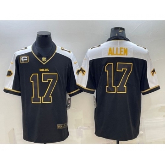 Men's Buffalo Bills #17 Josh Allen Black Gold With C Patch Thanksgiving Vapor Untouchable Limited Stitched Jersey - Ujersey