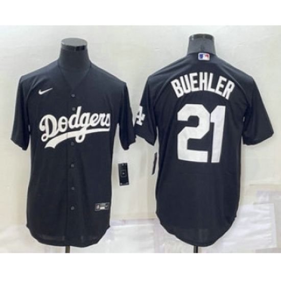 Men's Los Angeles Dodgers #21 Walker Buehler Black Turn Back The Clock Stitched Cool Base Jersey - Ujersey