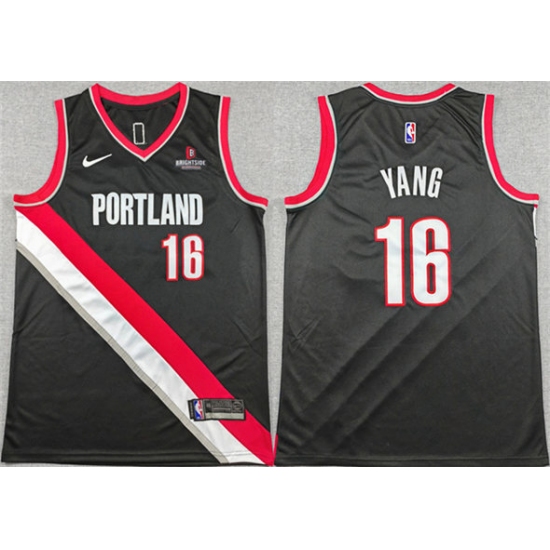 Men's Portland Trail Blazers #16 Yang Hansen Black Icon Edition Stitched Basketball Jersey - Ujersey