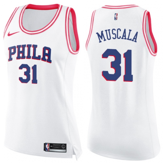 Women's Nike Philadelphia 76ers #31 Mike Muscala Swingman White Pink Fashion NBA Jersey - Ujersey