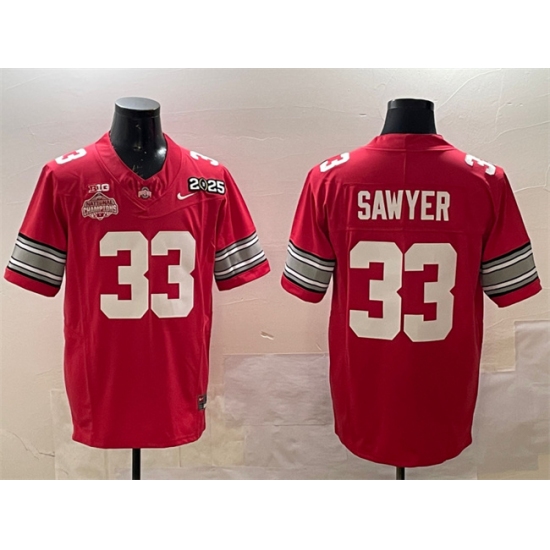 Men's Ohio State Buckeyes #33 Jack Sawyer Red 2025 CFP Final With National Champions F.U.S.E. Vapor Limited Stitched Football Jersey