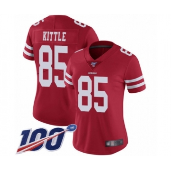 Women's San Francisco 49ers #85 George Kittle Red Team Color Vapor Untouchable Limited Player 100th Season Football Jersey - Ujersey
