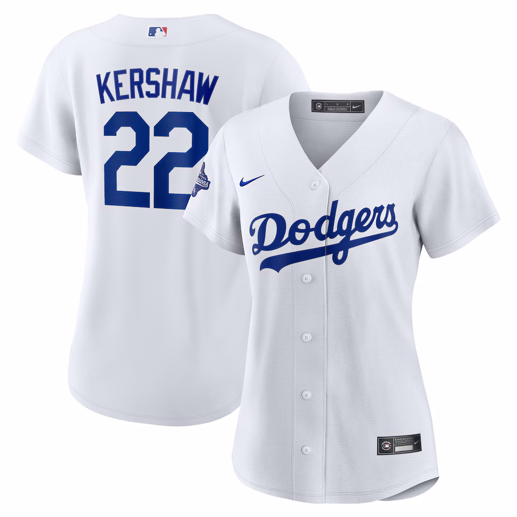 Women's Los Angeles Dodgers Clayton Kershaw Nike White Home 2025 World Series Champions Replica Jersey - Ujersey Shop