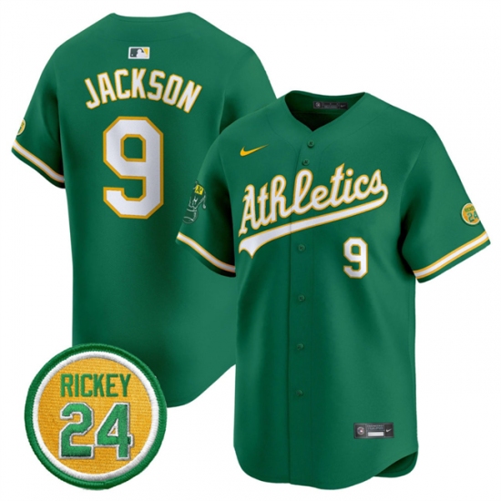 Men's Oakland Athletics #9 Reggie Jackson Green 2024 Limited With Rickey Henderson Stitched Jersey - Ujersey