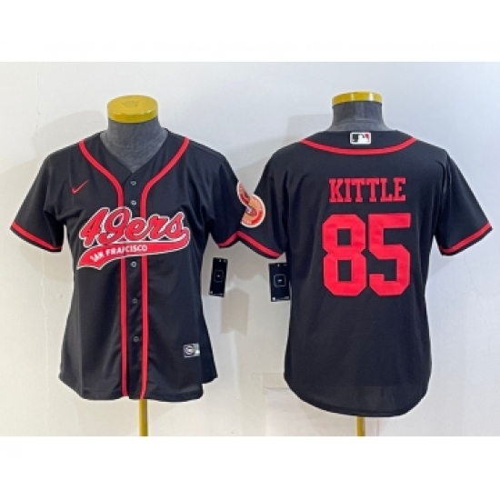 Women's San Francisco 49ers #85 George Kittle Black With Patch Cool Base Stitched Baseball Jersey - Ujersey