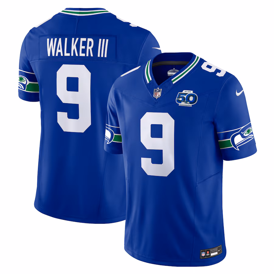 Men's Seattle Seahawks Kenneth Walker III Nike Royal 50th Season Vapor F.U.S.E. Limited Jersey - Ujersey