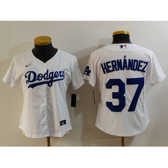 Women's Los Angeles Dodgers #37 Teoscar Hernandez White Cool Base Stitched Jersey - Ujersey