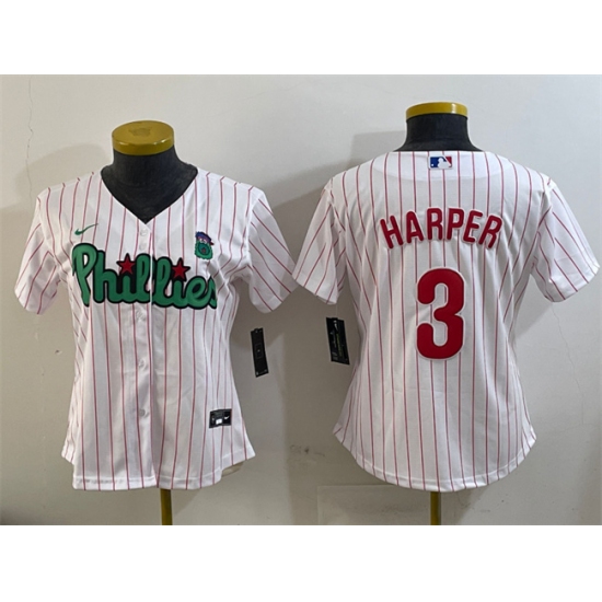 Women's Philadelphia Phillies #3 Bryce Harper Phanatic White Stitched Baseball Jersey(Run Small) - Ujersey