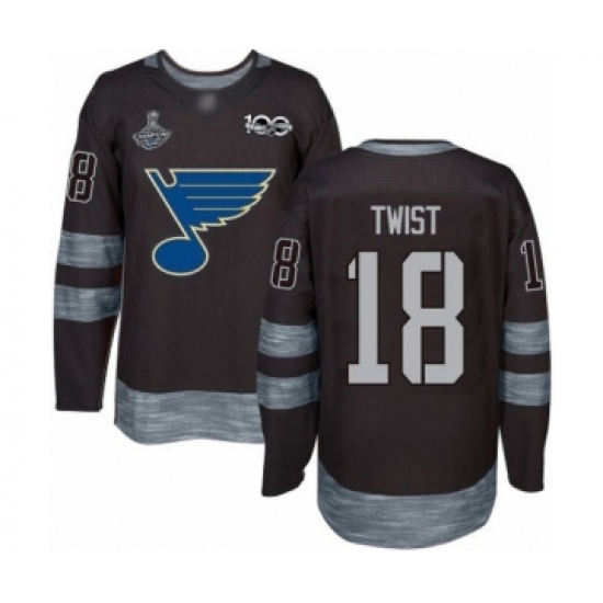Men's St. Louis Blues #18 Tony Twist Authentic Black 1917-2017 100th Anniversary 2019 Stanley Cup Champions Hockey Jersey - Ujersey