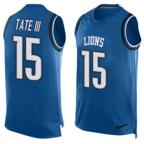 Men's Nike Detroit Lions #15 Golden Tate III Limited Light Blue Player Name & Number Tank Top NFL Jersey - Ujersey