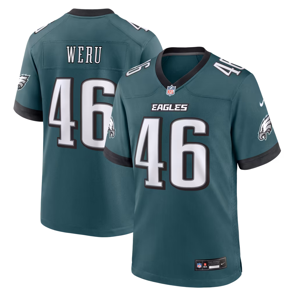 Men's Philadelphia Eagles Joshua Weru Nike Midnight Green Team Game Jersey - SUjersey01