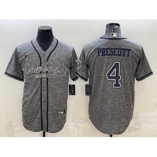 Men's Dallas Cowboys #4 Dak Prescott Grey Gridiron With Patch Cool Base Stitched Baseball Jersey - Ujersey