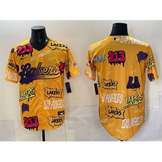 Men's Los Angeles Lakers Blank Yellow Limited Stitched Baseball Jersey