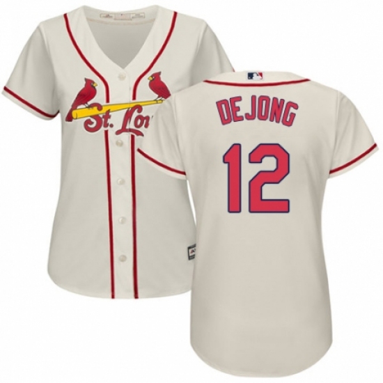 Women's Majestic St. Louis Cardinals #12 Paul DeJong Replica Cream Alternate Cool Base MLB Jersey - Ujersey