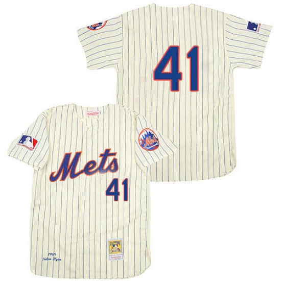 Men's Mitchell and Ness 1969 New York Mets #41 Tom Seaver Authentic Cream Throwback MLB Jersey - Ujersey