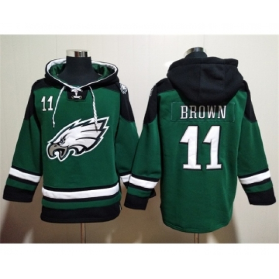 Men's Philadelphia Eagles #11 A. J. Brown Green Lace-Up Pullover Hoodie - Ujersey