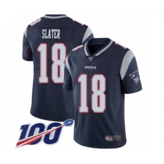 Men's New England Patriots #18 Matthew Slater Navy Blue Team Color Vapor Untouchable Limited Player 100th Season Football Jersey - Ujersey
