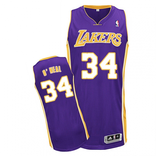 Men's Adidas Los Angeles Lakers #34 Shaquille O'Neal Authentic Purple Road NBA Jersey - Ujersey