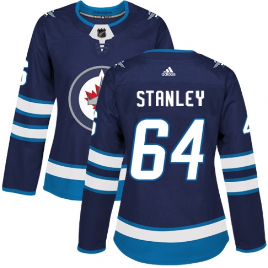 Women's Adidas Winnipeg Jets #64 Logan Stanley Authentic Navy Blue Home NHL Jersey - Ujersey