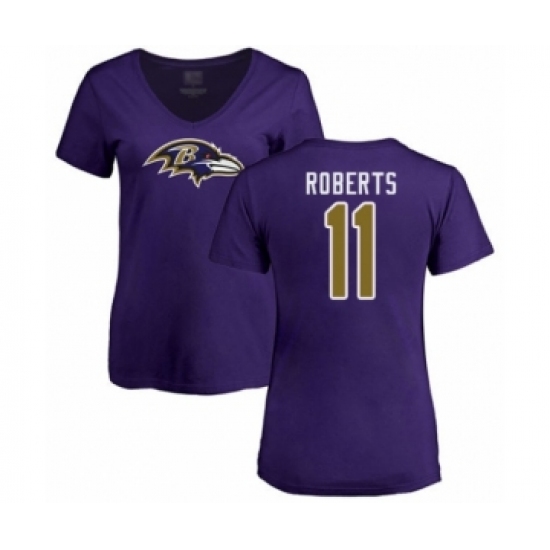 Football Women's Baltimore Ravens #11 Seth Roberts Purple Name & Number Logo T-Shirt - Ujersey