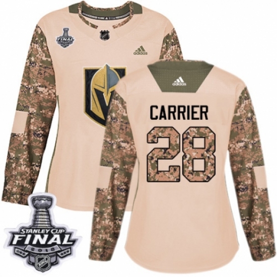Women's Adidas Vegas Golden Knights #28 William Carrier Authentic Camo Veterans Day Practice 2018 Stanley Cup Final NHL Jersey - Ujersey