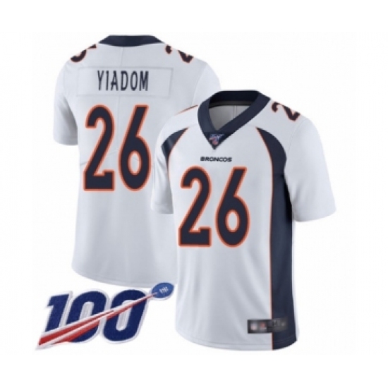 Men's Denver Broncos #26 Isaac Yiadom White Vapor Untouchable Limited Player 100th Season Football Jersey - Ujersey